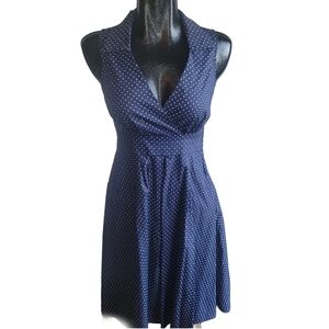 Bailey Blue Navy Polka Dot Sleeveless Retro Fit and Flare Dress S
